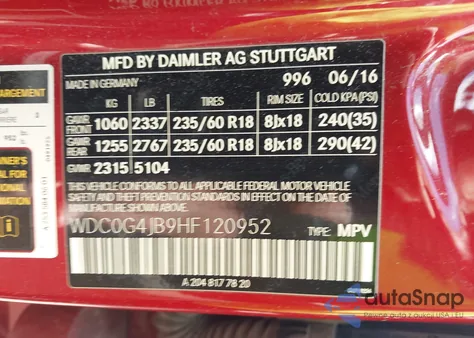 2017 Mercedes-Benz Glc 300 from USA, damaged, VIN WDC0G4JB9HF120952